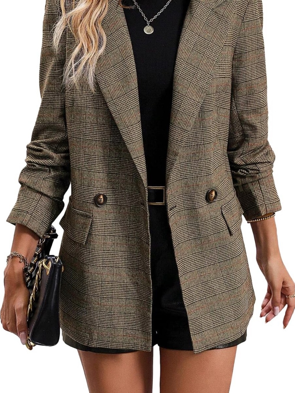 NWT 2026 Women's Fall Plaid Blazer Jacket Houndstooth Fully Lined Casual